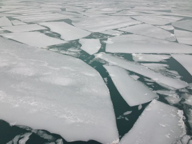 broken ice on Chicago's Grant Park lake front
