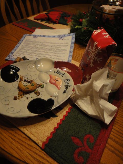 cookies, milk and note set out for Santa
