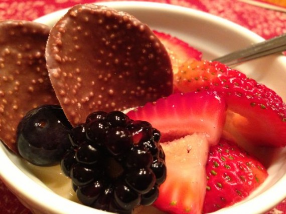 classy sherbet, fruit, and chocolate dessert combo