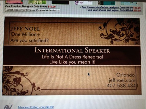 Mid Life Celebration's founder jeff noel, biz card design