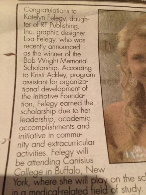 Newspaper write up on young woman heading off to college