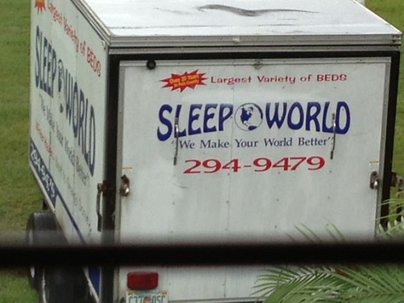 Sleep World delivery truck