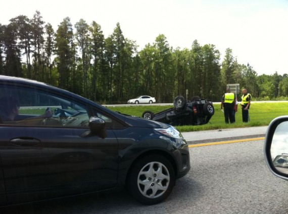 Over turned car on Central Florida roadway