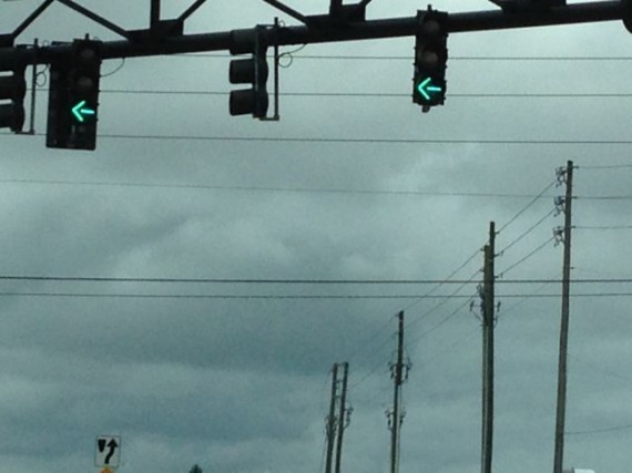 Double green left turn arrows at big intersection