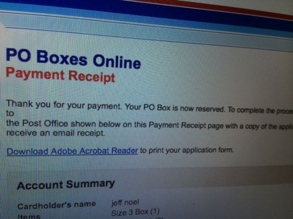 USPS PO Box online receipt