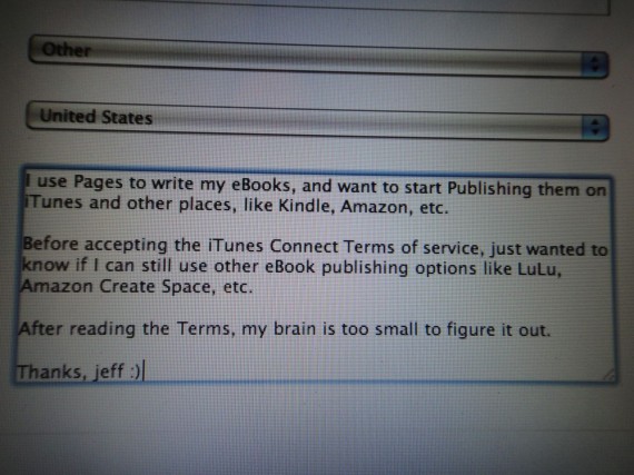 iTunes Connect dialouge