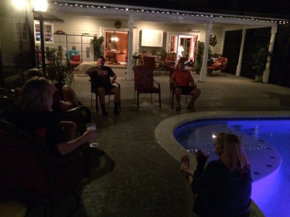 Florida living on pool deck at night