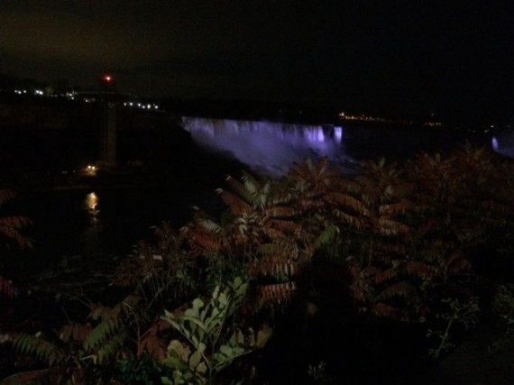 Niagara Falls at night from the car