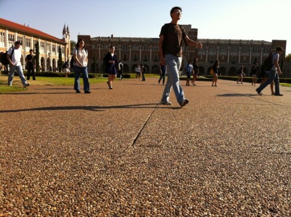 Rice University campus students walking between classes