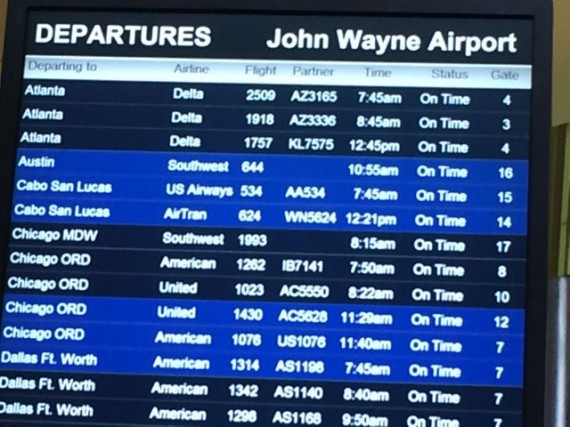 John Wayne airport departure schedule screen