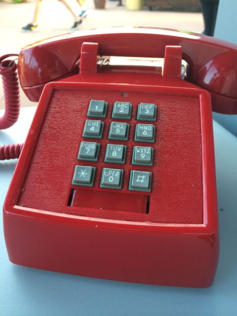 Bright red old-school handset phone