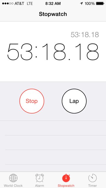 iPhone stopwatch screen shot