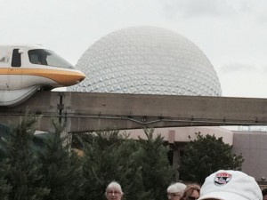 Epcot monorail and Spaceship Earth