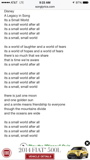 Disney song lyrics Its a small world