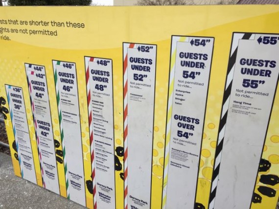 Theme Park height requirements chart