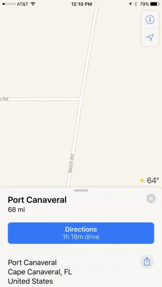 Disney World to Port Canaveral map