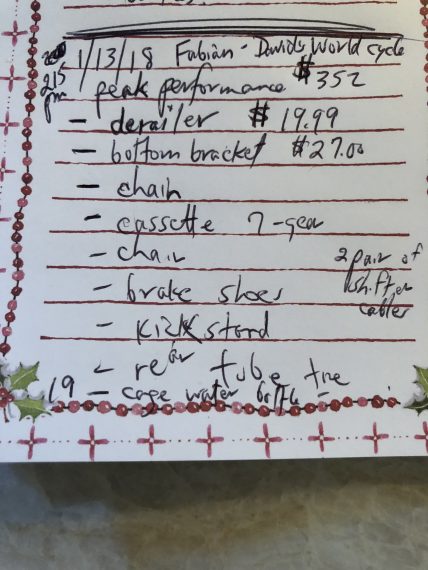 Bicycle repair bill estimate