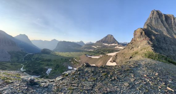Glacier National Park, Logan Pass, from Mt Oberlin summit.