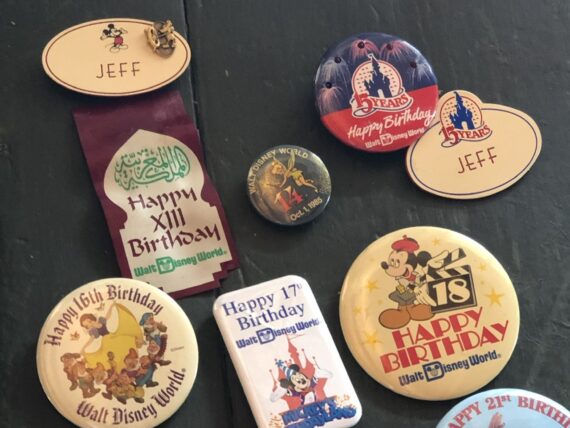 Jeff Noel's Disney name tags and Walt Disney World birthday buttons