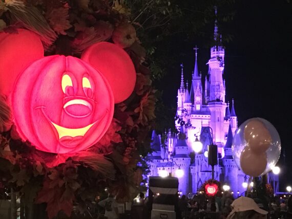 Mickey Mouse Halloween pumpkin light and Cinderella Castle