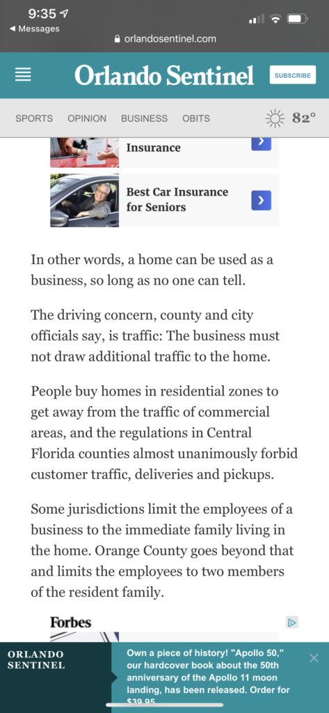 orlando sentinal article on home businesses 