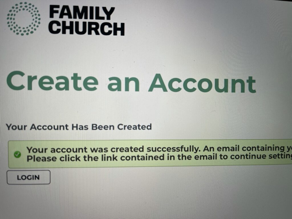 Church website sign up screen