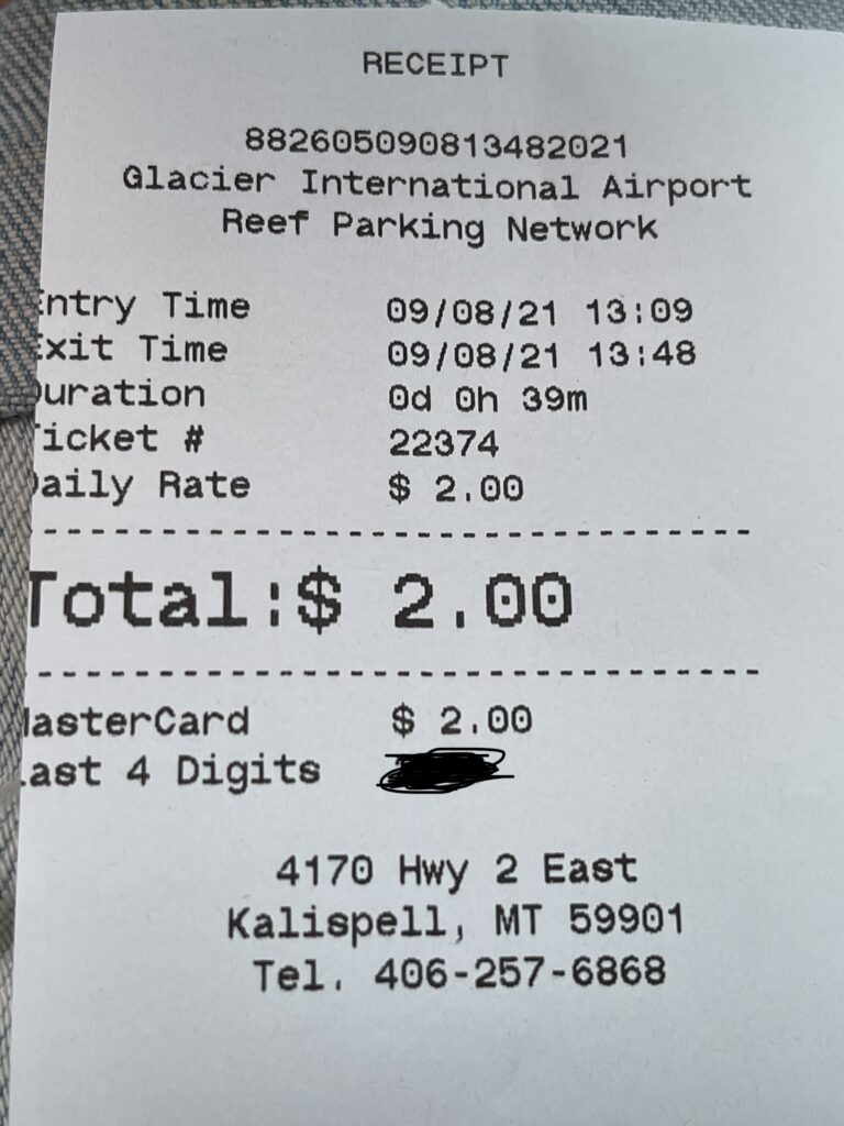 Airport parking receipt