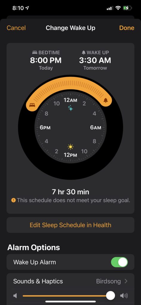 Apple alarm clock setting