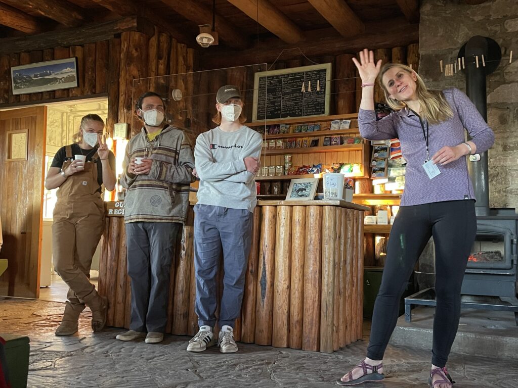 High mountain chalet staff of four