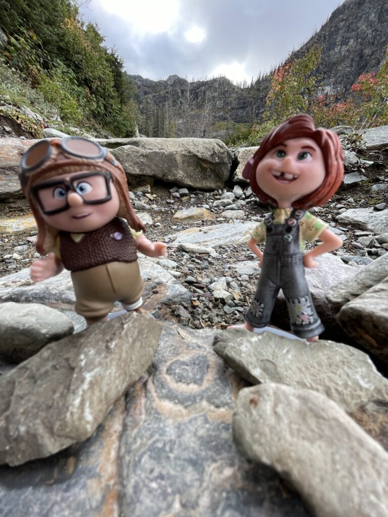 Pixar UP toys on a rock trail