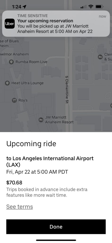 Uber reservation screen shot