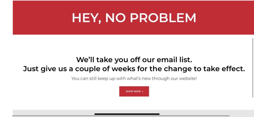 email unsubscribe request from a company