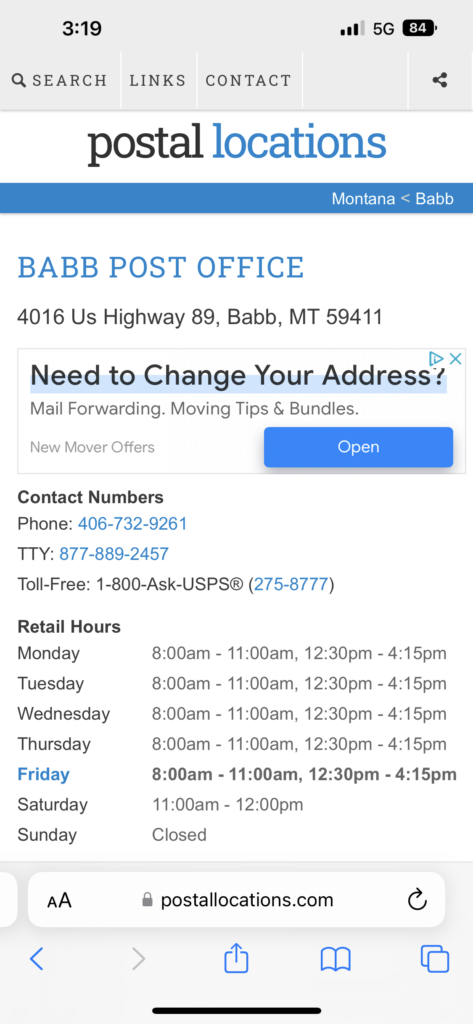 Post office website operating hours